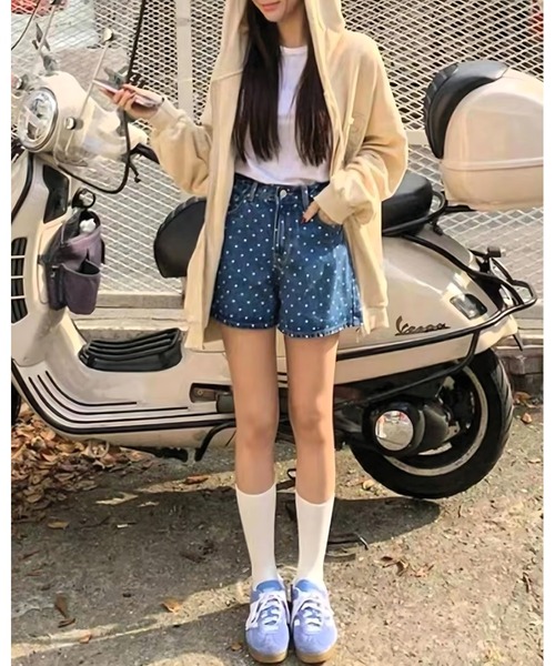 inst.ALL(インストール)の「ハートドット柄デニムショートパンツ(デニムパンツ・レディース・ブルー/ブラック・L/M/S)」の9枚目の写真