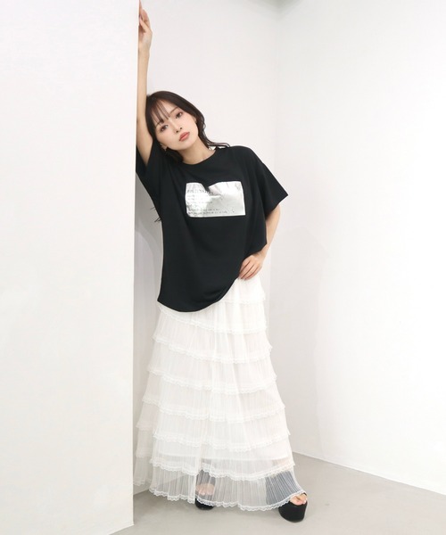 CECIL McBEE（セシルマクビー）の「ティアードフリルスカート（スカート・レディース・オフホワイト/ブラック・MEDIUM）」の3枚目の写真
