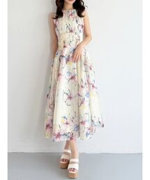 フラワータックギャザーワンピース