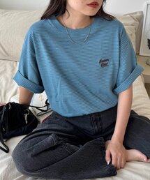 CIAOPANIC TYPY | 【UNISEX】ピンボーダーワンポイント刺繍ロゴTシャツ(Tシャツ/カットソー)