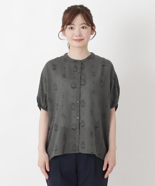 one'sterrace（ワンズテラス）の「麻プリント前開きブラウス（シャツ/ブラウス・レディース・グレー系4/グレー系その他7/オリーブ系3・02）」の14枚目の写真