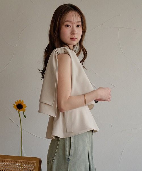 2way ribbon asymmetry tops / 2wayリボンアシンメトリートップス