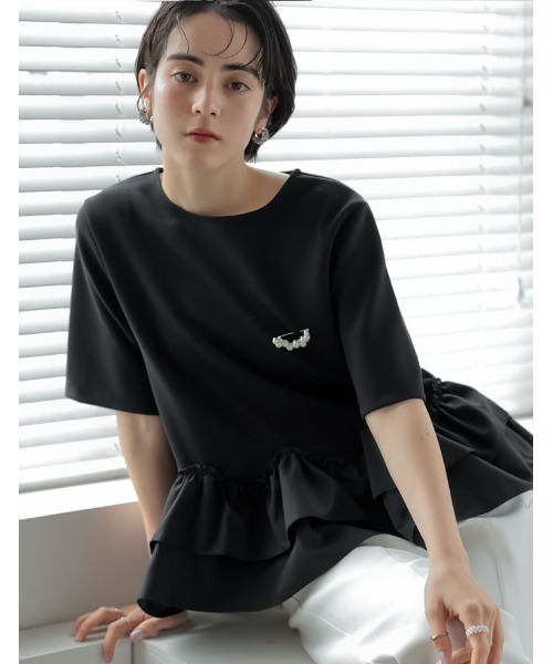 MEISM（ミズム）の「[2026 SUMMER COLLECTION][MEISM by Re:EDIT]ダンボールウェーブフリル切り替え半袖トップス（Tシャツ/カットソー・レディース・ホワイト/ブラック/グレー・LARGE/MEDIUM）」の2枚目の写真