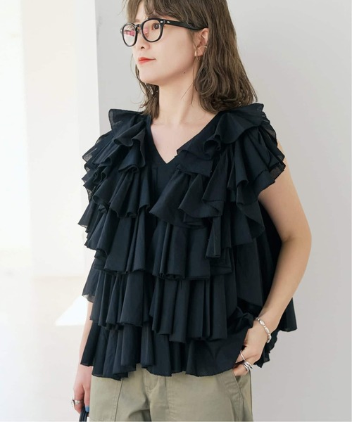 Spick & Span(スピックアンドスパン)の「《一部店舗+WEB限定 / 追加》AAYUSHI / アユーシ レイヤードラッフル ブラウス(シャツ/ブラウス・レディース・ブラック/ホワイト・FREE)」の5枚目の写真