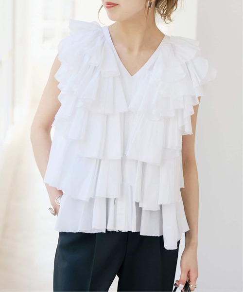 Spick & Span(スピックアンドスパン)の「《一部店舗+WEB限定 / 追加》AAYUSHI / アユーシ レイヤードラッフル ブラウス(シャツ/ブラウス・レディース・ブラック/ホワイト・FREE)」の9枚目の写真