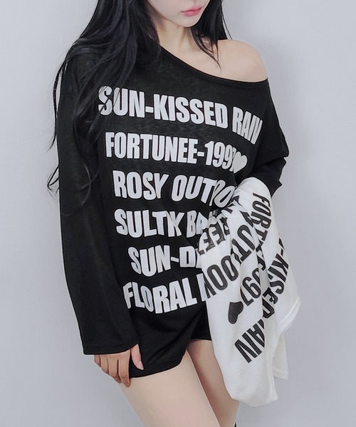 FOLLOWIN(フォロウィン)の「【2COLOR】シアーレタリングルーズロングTシャツ(Tシャツ/カットソー・レディース・ホワイト/ブラック・FREE)」の2枚目の写真