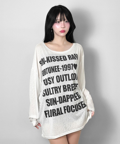 FOLLOWIN(フォロウィン)の「【2COLOR】シアーレタリングルーズロングTシャツ(Tシャツ/カットソー・レディース・ホワイト/ブラック・FREE)」の7枚目の写真