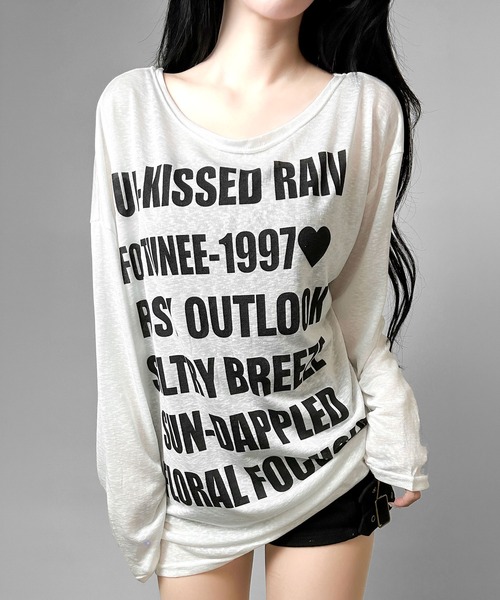 FOLLOWIN(フォロウィン)の「【2COLOR】シアーレタリングルーズロングTシャツ(Tシャツ/カットソー・レディース・ホワイト/ブラック・FREE)」の17枚目の写真
