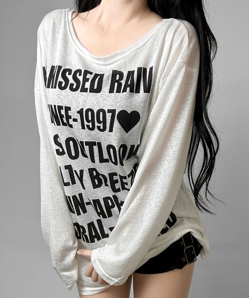 FOLLOWIN(フォロウィン)の「【2COLOR】シアーレタリングルーズロングTシャツ(Tシャツ/カットソー・レディース・ホワイト/ブラック・FREE)」の18枚目の写真