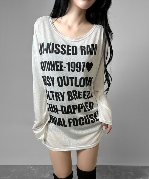 FOLLOWIN(フォロウィン)の「【2COLOR】シアーレタリングルーズロングTシャツ(Tシャツ/カットソー・レディース・ホワイト/ブラック・FREE)」の19枚目の写真