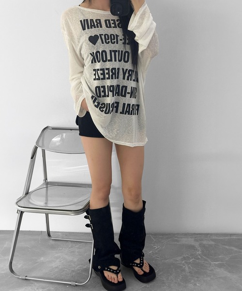 FOLLOWIN(フォロウィン)の「【2COLOR】シアーレタリングルーズロングTシャツ(Tシャツ/カットソー・レディース・ホワイト/ブラック・FREE)」の8枚目の写真