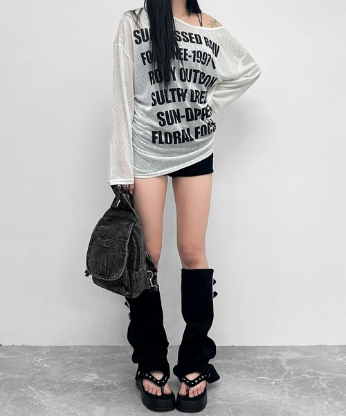 FOLLOWIN(フォロウィン)の「【2COLOR】シアーレタリングルーズロングTシャツ(Tシャツ/カットソー・レディース・ホワイト/ブラック・FREE)」の10枚目の写真