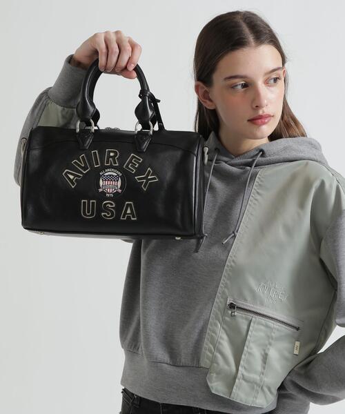 AVIREX(アヴィレックス)の「VARSITY LEATHER MINI DUFFLE BAG/バーシティーミニダッフルバッグ(トートバッグ・レディース・ブラック・F)」の1枚目の写真