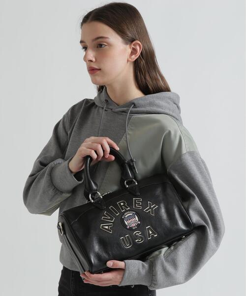 AVIREX(アヴィレックス)の「VARSITY LEATHER MINI DUFFLE BAG/バーシティーミニダッフルバッグ(トートバッグ・レディース・ブラック・F)」の2枚目の写真