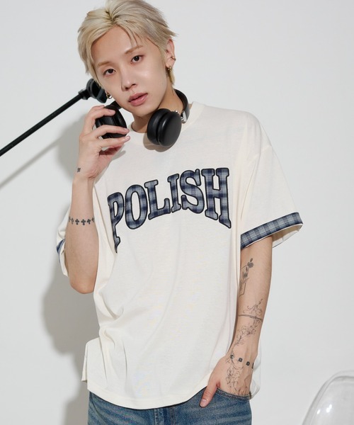 WEGO(ウィゴー)の「WEGO/チェックディテールロゴTシャツ(Tシャツ/カットソー・メンズ・ホワイト/ネイビー/スミクロ・MEDIUM/LARGE)」の1枚目の写真