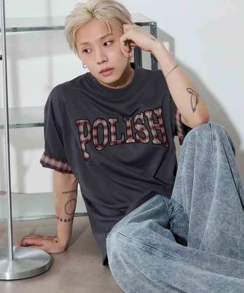 WEGO(ウィゴー)の「WEGO/チェックディテールロゴTシャツ(Tシャツ/カットソー・メンズ・ホワイト/ネイビー/スミクロ・MEDIUM/LARGE)」の2枚目の写真
