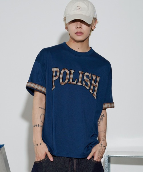 WEGO(ウィゴー)の「WEGO/チェックディテールロゴTシャツ(Tシャツ/カットソー・メンズ・ホワイト/ネイビー/スミクロ・MEDIUM/LARGE)」の21枚目の写真