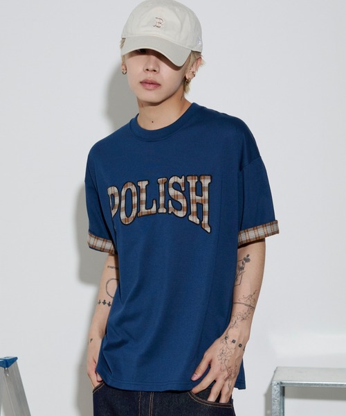 WEGO(ウィゴー)の「WEGO/チェックディテールロゴTシャツ(Tシャツ/カットソー・メンズ・ホワイト/ネイビー/スミクロ・MEDIUM/LARGE)」の22枚目の写真