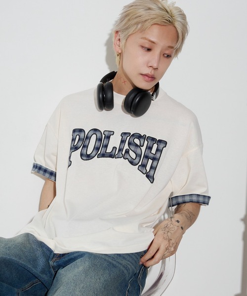 WEGO(ウィゴー)の「WEGO/チェックディテールロゴTシャツ(Tシャツ/カットソー・メンズ・ホワイト/ネイビー/スミクロ・MEDIUM/LARGE)」の10枚目の写真