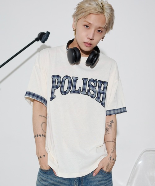 WEGO(ウィゴー)の「WEGO/チェックディテールロゴTシャツ(Tシャツ/カットソー・メンズ・ホワイト/ネイビー/スミクロ・MEDIUM/LARGE)」の11枚目の写真
