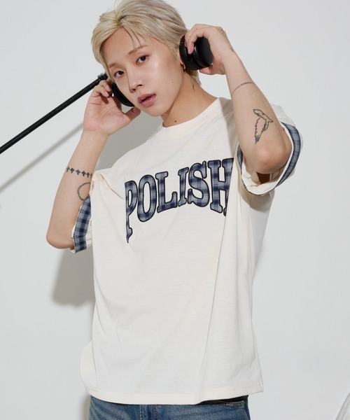 WEGO(ウィゴー)の「WEGO/チェックディテールロゴTシャツ(Tシャツ/カットソー・メンズ・ホワイト/ネイビー/スミクロ・MEDIUM/LARGE)」の12枚目の写真