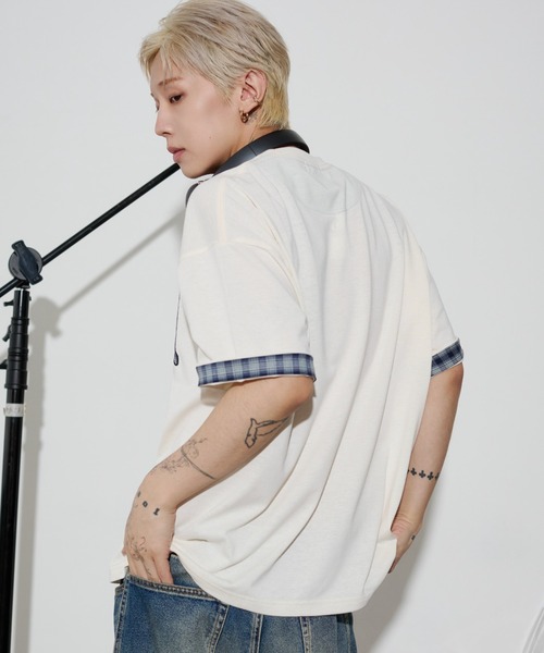 WEGO(ウィゴー)の「WEGO/チェックディテールロゴTシャツ(Tシャツ/カットソー・メンズ・ホワイト/ネイビー/スミクロ・MEDIUM/LARGE)」の13枚目の写真