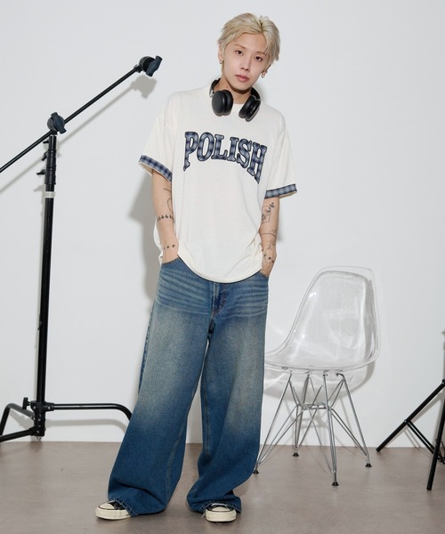 WEGO(ウィゴー)の「WEGO/チェックディテールロゴTシャツ(Tシャツ/カットソー・メンズ・ホワイト/ネイビー/スミクロ・MEDIUM/LARGE)」の14枚目の写真