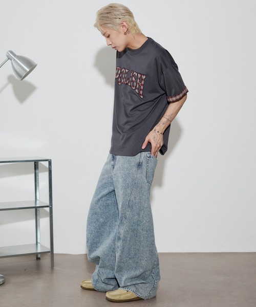 WEGO(ウィゴー)の「WEGO/チェックディテールロゴTシャツ(Tシャツ/カットソー・メンズ・ホワイト/ネイビー/スミクロ・MEDIUM/LARGE)」の20枚目の写真