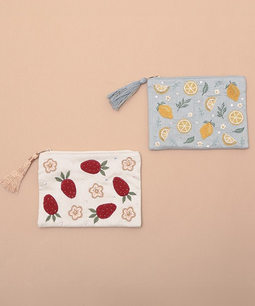 TKK : いちご レモン刺繍ポーチL（ポーチ）｜artipur COTTAGE