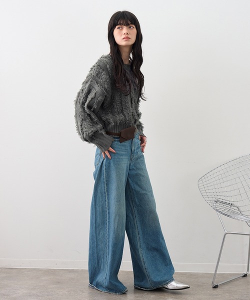 NOGLE（ノグル）の「【NOGLE/ノグル】ケーブルフリンジコンパクトクルーニット（ニット/セーター・レディース・ブラック/グレー/ブルー・FREE）」の18枚目の写真