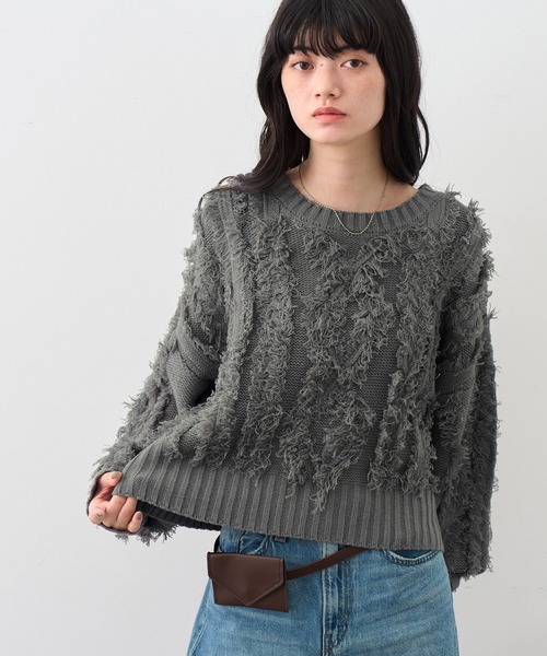 NOGLE（ノグル）の「【NOGLE/ノグル】ケーブルフリンジコンパクトクルーニット（ニット/セーター・レディース・ブラック/グレー/ブルー・FREE）」の22枚目の写真