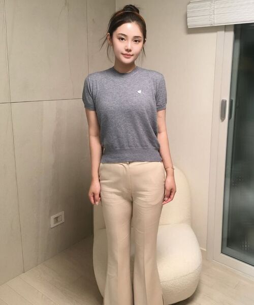 KNITTED（ニッティド）の「(W) ベーシックエッセンシャルウォッシャブルラウンド半袖ニット グレー（ニット/セーター・レディース・その他・FREE）」の10枚目の写真