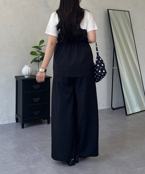 prose verse(プロズヴェール)の「【セットアップ】ペプラムビスチェドッキングTシャツ×ワイドパンツ(つなぎ/オールインワン・レディース・ブラック・PL/PM/MEDIUM/LARGE)」の9枚目の写真