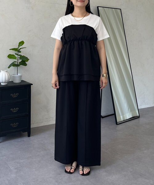 prose verse(プロズヴェール)の「【セットアップ】ペプラムビスチェドッキングTシャツ×ワイドパンツ(つなぎ/オールインワン・レディース・ブラック・PL/PM/MEDIUM/LARGE)」の16枚目の写真