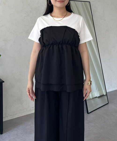 prose verse(プロズヴェール)の「【セットアップ】ペプラムビスチェドッキングTシャツ×ワイドパンツ(つなぎ/オールインワン・レディース・ブラック・PL/PM/MEDIUM/LARGE)」の19枚目の写真