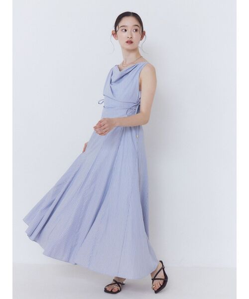 LAGUNAMOON(ラグナムーン)の「ストライプドレープフレアワンピース 【夏服】(ワンピース・レディース・ホワイト/イエロー/ブルー・MEDIUM/SMALL)」の1枚目の写真