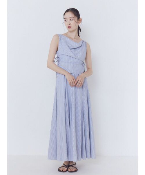 LAGUNAMOON(ラグナムーン)の「ストライプドレープフレアワンピース 【夏服】(ワンピース・レディース・ホワイト/イエロー/ブルー・MEDIUM/SMALL)」の4枚目の写真