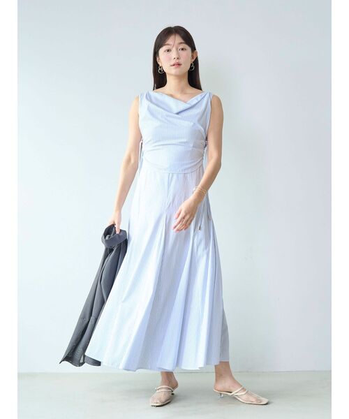 LAGUNAMOON(ラグナムーン)の「ストライプドレープフレアワンピース 【夏服】(ワンピース・レディース・ホワイト/イエロー/ブルー・MEDIUM/SMALL)」の5枚目の写真