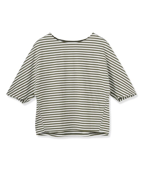 INDIVI(インディヴィ)の「【体型カバー】ボーダードルマントップス(Tシャツ/カットソー・レディース・オリーブ系2/ベージュ系2/ネイビー系2/ダークブラウン系2・05/13/34/15 /38)」の5枚目の写真