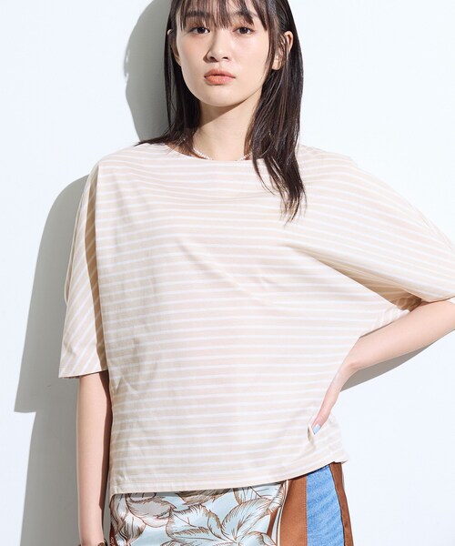 INDIVI(インディヴィ)の「【体型カバー】ボーダードルマントップス(Tシャツ/カットソー・レディース・オリーブ系2/ベージュ系2/ネイビー系2/ダークブラウン系2・05/13/34/15 /38)」の14枚目の写真