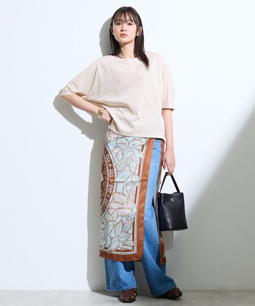 INDIVI(インディヴィ)の「【体型カバー】ボーダードルマントップス(Tシャツ/カットソー・レディース・オリーブ系2/ベージュ系2/ネイビー系2/ダークブラウン系2・05/13/34/15 /38)」の16枚目の写真