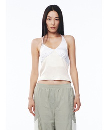 Satin Shirring Halter Top Butter Off-White