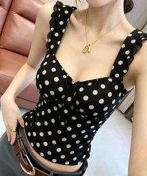 ドット柄フリルストラップキャミソール