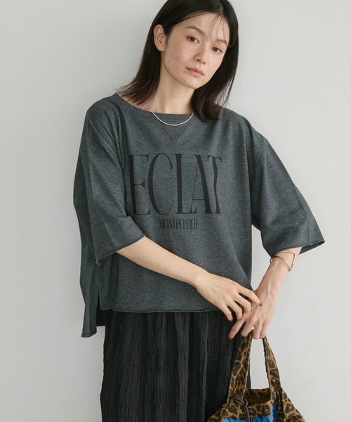 Doux archives(ドゥアルシーヴ)の「ECLATミニ裏毛ハーフスリーブプルオーバー(Tシャツ/カットソー・レディース・ワインレッド/チャコールグレー/ブラウン/アイボリー・FREE)」の3枚目の写真