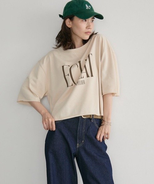 Doux archives(ドゥアルシーヴ)の「ECLATミニ裏毛ハーフスリーブプルオーバー(Tシャツ/カットソー・レディース・ワインレッド/チャコールグレー/ブラウン/アイボリー・FREE)」の2枚目の写真