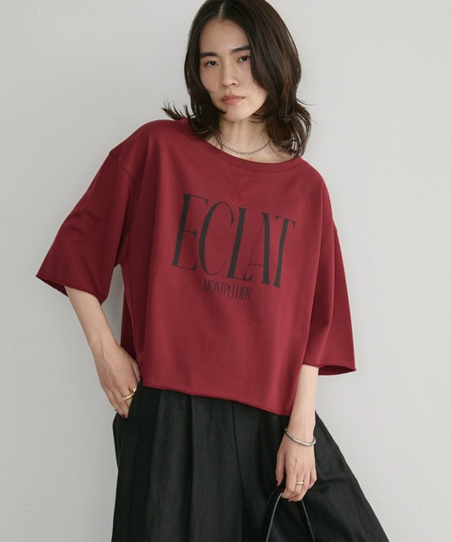 Doux archives(ドゥアルシーヴ)の「ECLATミニ裏毛ハーフスリーブプルオーバー(Tシャツ/カットソー・レディース・ワインレッド/チャコールグレー/ブラウン/アイボリー・FREE)」の1枚目の写真