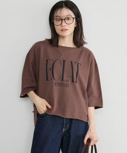 Doux archives(ドゥアルシーヴ)の「ECLATミニ裏毛ハーフスリーブプルオーバー(Tシャツ/カットソー・レディース・ワインレッド/チャコールグレー/ブラウン/アイボリー・FREE)」の13枚目の写真