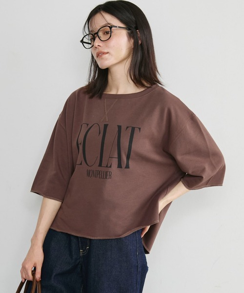 Doux archives(ドゥアルシーヴ)の「ECLATミニ裏毛ハーフスリーブプルオーバー(Tシャツ/カットソー・レディース・ワインレッド/チャコールグレー/ブラウン/アイボリー・FREE)」の14枚目の写真