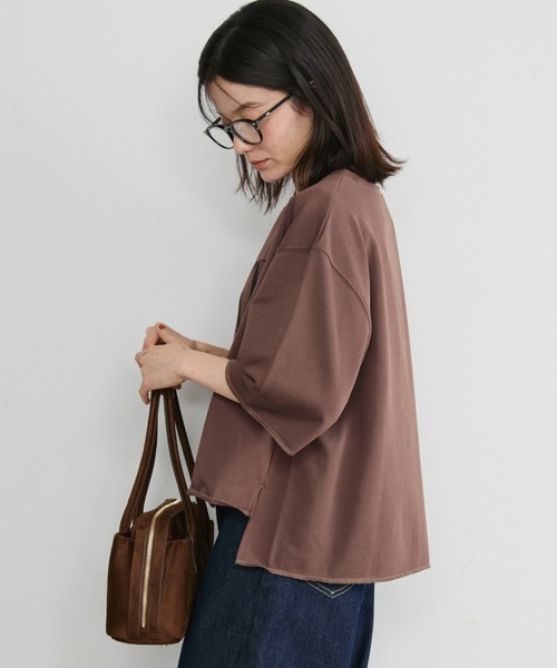 Doux archives(ドゥアルシーヴ)の「ECLATミニ裏毛ハーフスリーブプルオーバー(Tシャツ/カットソー・レディース・ワインレッド/チャコールグレー/ブラウン/アイボリー・FREE)」の15枚目の写真
