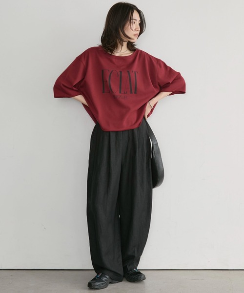 Doux archives(ドゥアルシーヴ)の「ECLATミニ裏毛ハーフスリーブプルオーバー(Tシャツ/カットソー・レディース・ワインレッド/チャコールグレー/ブラウン/アイボリー・FREE)」の21枚目の写真